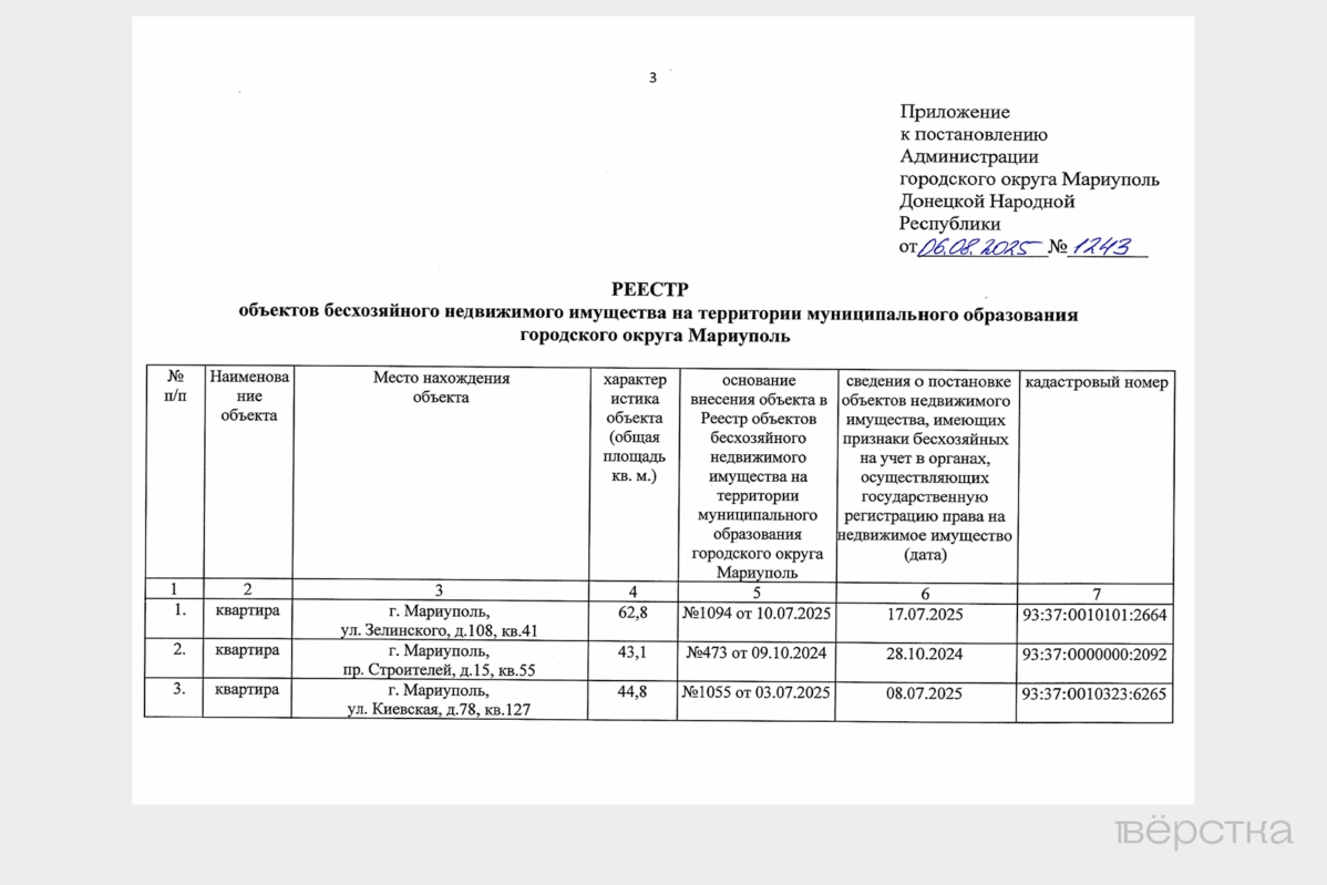 Власти Мариуполя начали проводить инвентаризацию безхозного жилья. У многих перешедших в муниципальную собственность квартир есть законные владельцы, уехавшие из города